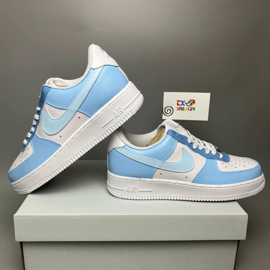 tan and baby blue air force ones