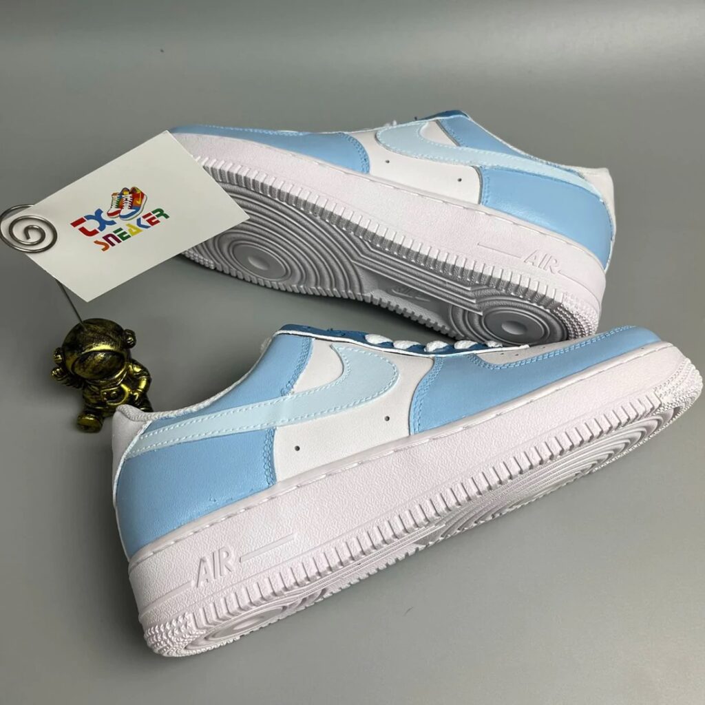 tan and baby blue air force ones