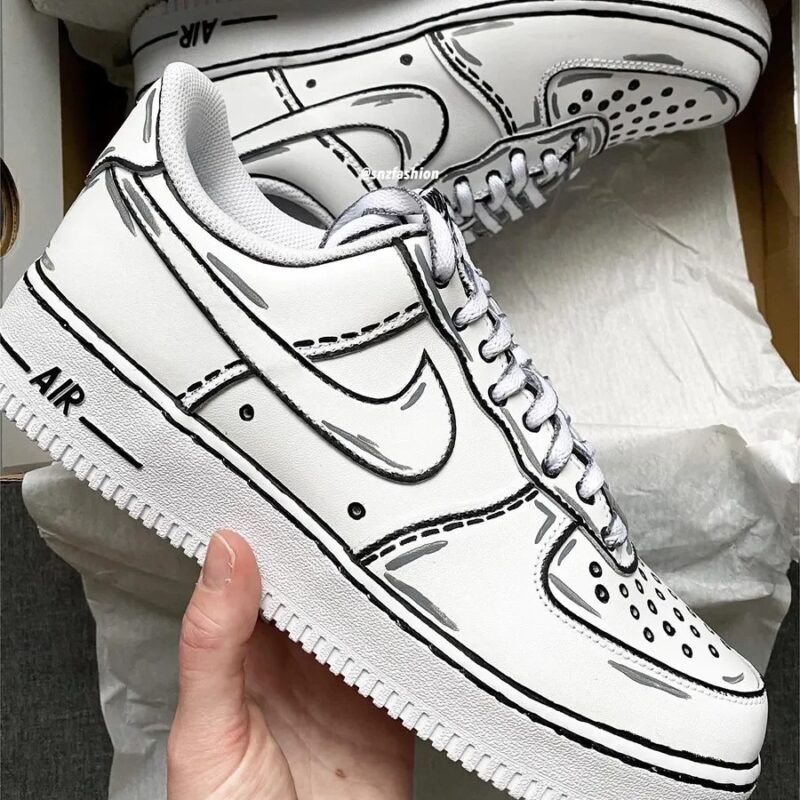 Cartoon Black Gray Outline Air Force 1 Custom