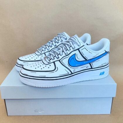 Cartoon Blue Black White Outline Air Force 1 Custom