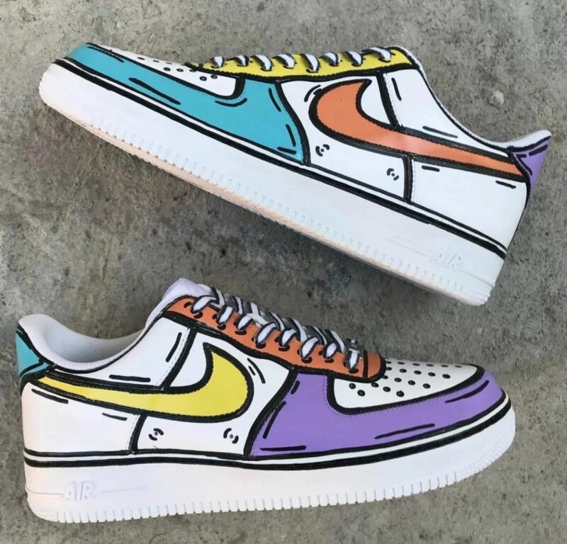 Cartoon Pastel Purple Teal Orange Air Force 1 Custom - Image 3