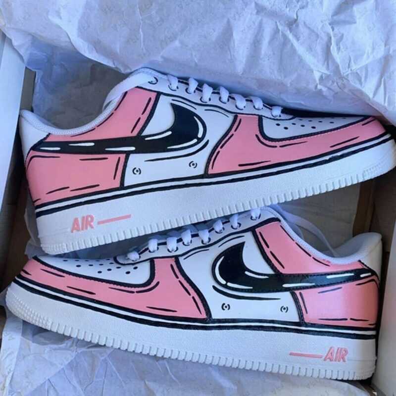 Cartoon Pink Black Outline Air Force 1 Custom