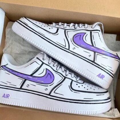 Cartoon Purple Lilac Black White Outline Air Force 1 Custom