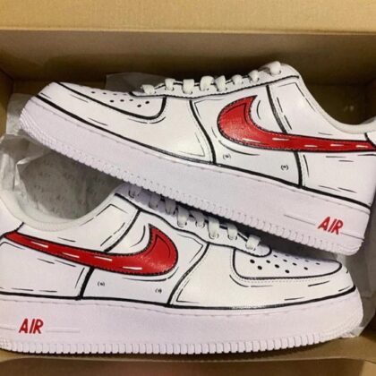 Cartoon Red Black Outline Air Force 1 Custom