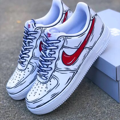 Cartoon Red Black Outline Air Force 1 Custom