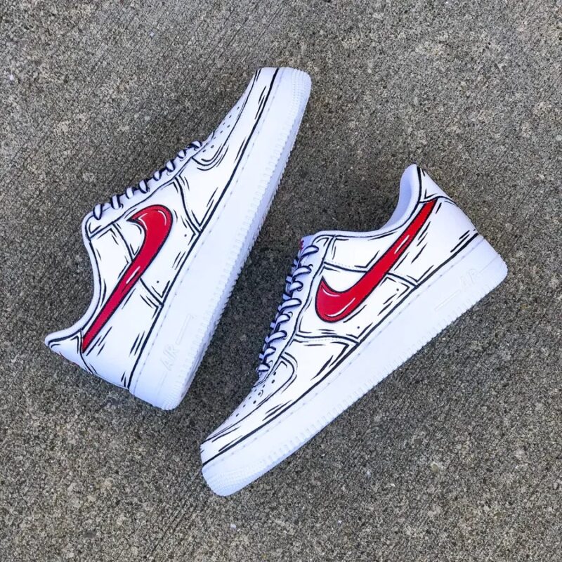 Cartoon Red Black Outline Air Force 1 Custom - Image 3