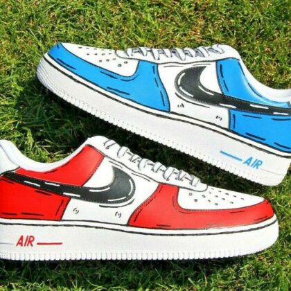 Cartoon Red Black Outline Air Force 1 Custom