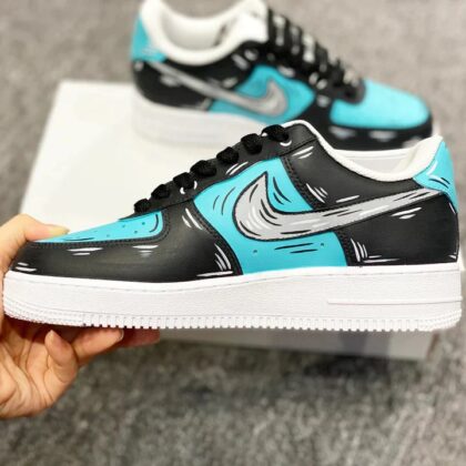 Cartoon Teal Black Gray Air Force 1 Custom