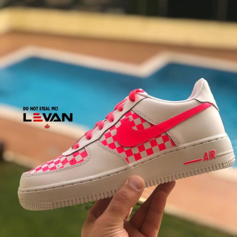 Neon Pink Checkers Air Force 1 Custom