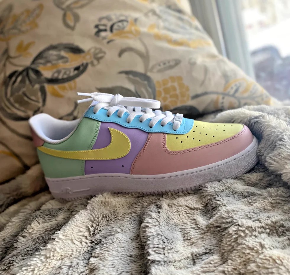 purple and yellow air force ones