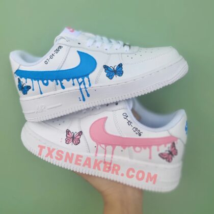 Pink Blue Butterfly Drip Air Force 1 Custom