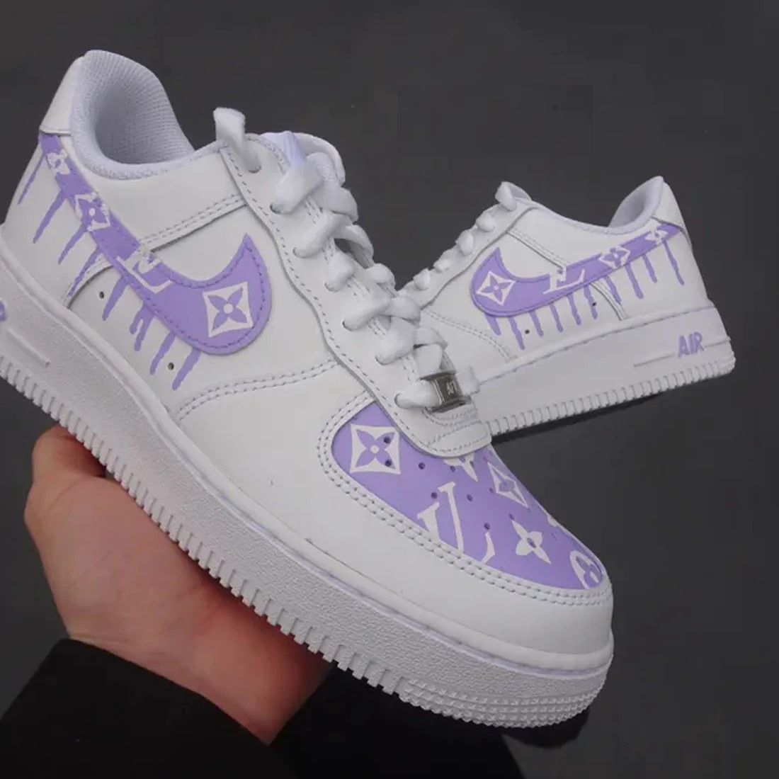 118 Likes, 22 Comments - Tai (@taicustomkicks) on Instagram: “Custom purple  and blue LV drip AF1's💧💧.Made for…