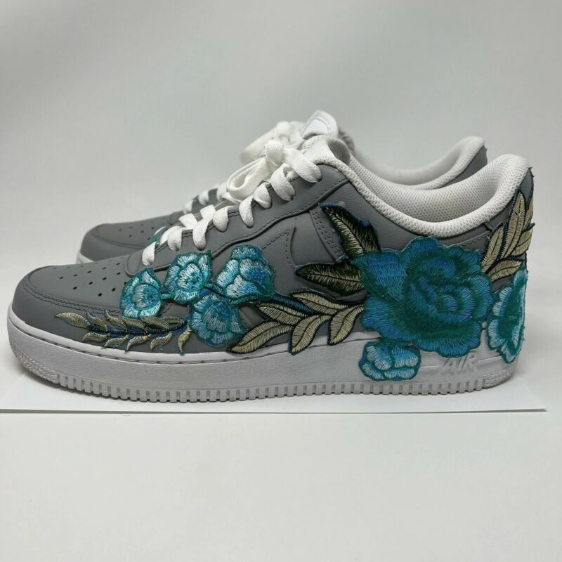 Teal Rose Low Flower Floral Gray Air Force 1 Custom