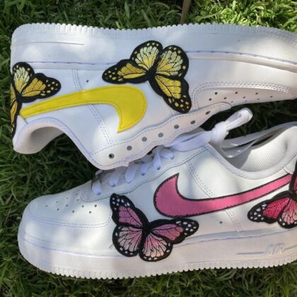 Yellow Pink Embroidered Butterfly Air Force 1 Custom