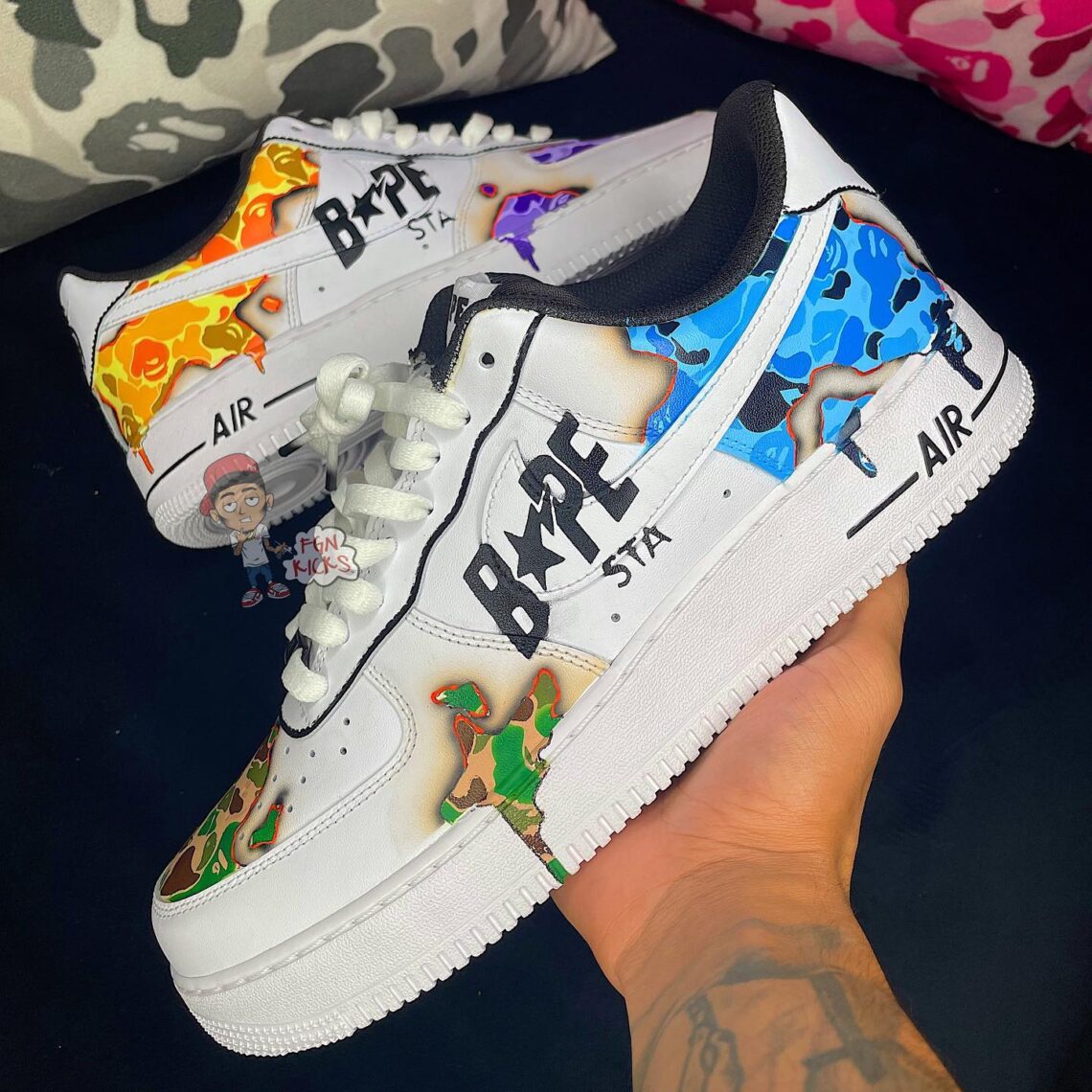 Burning Bape Air Force 1 Custom - Daniel Customs