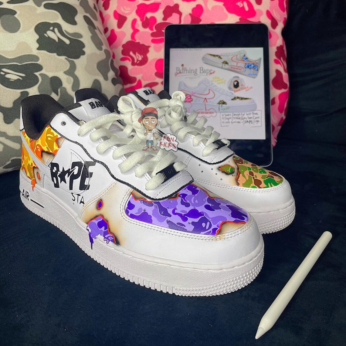 Burning Bape Air Force 1 Custom - Daniel Customs