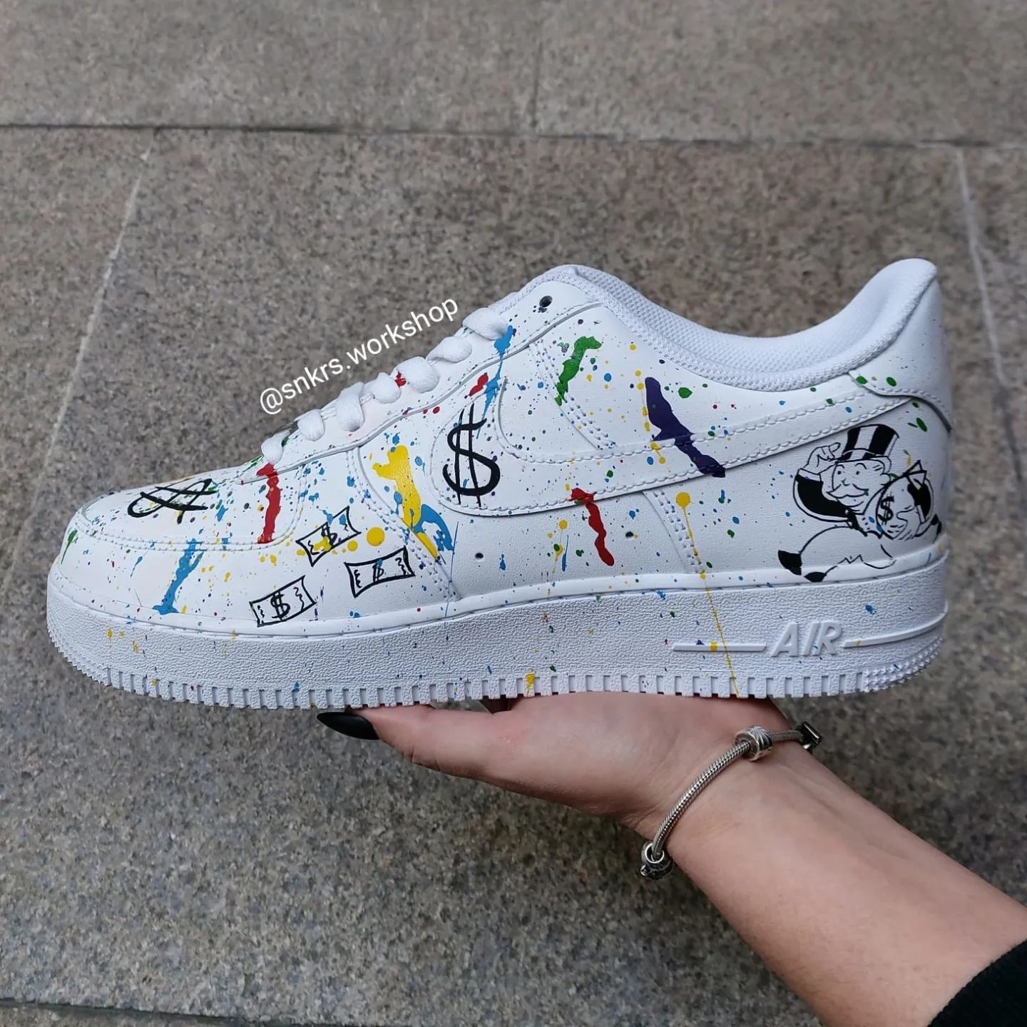 Nike Air Force 1 LV Custom Sneakers Monopoly Richie Rich Shoes 10 1/2