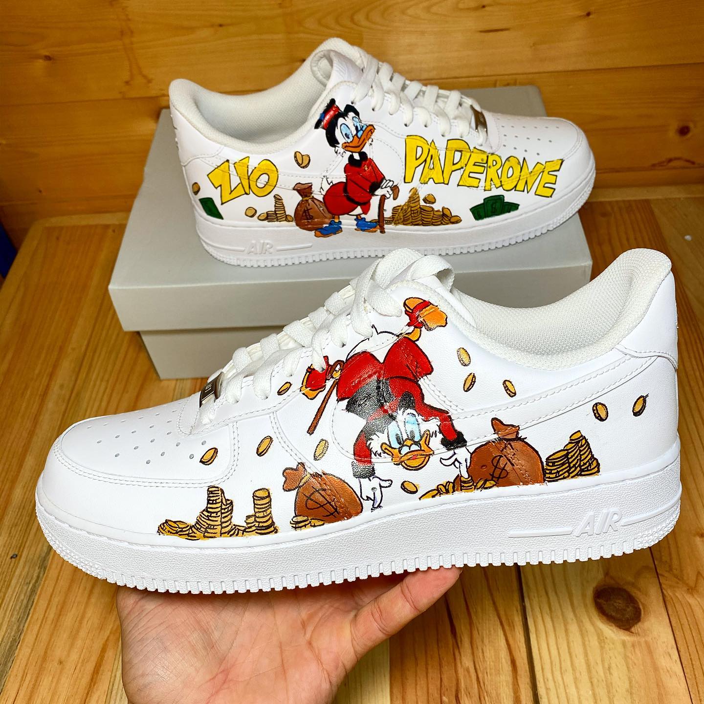 Scrooge McDuck Hand Painted Slip-Ons, Black Custom Vans Snea - Inspire  Uplift