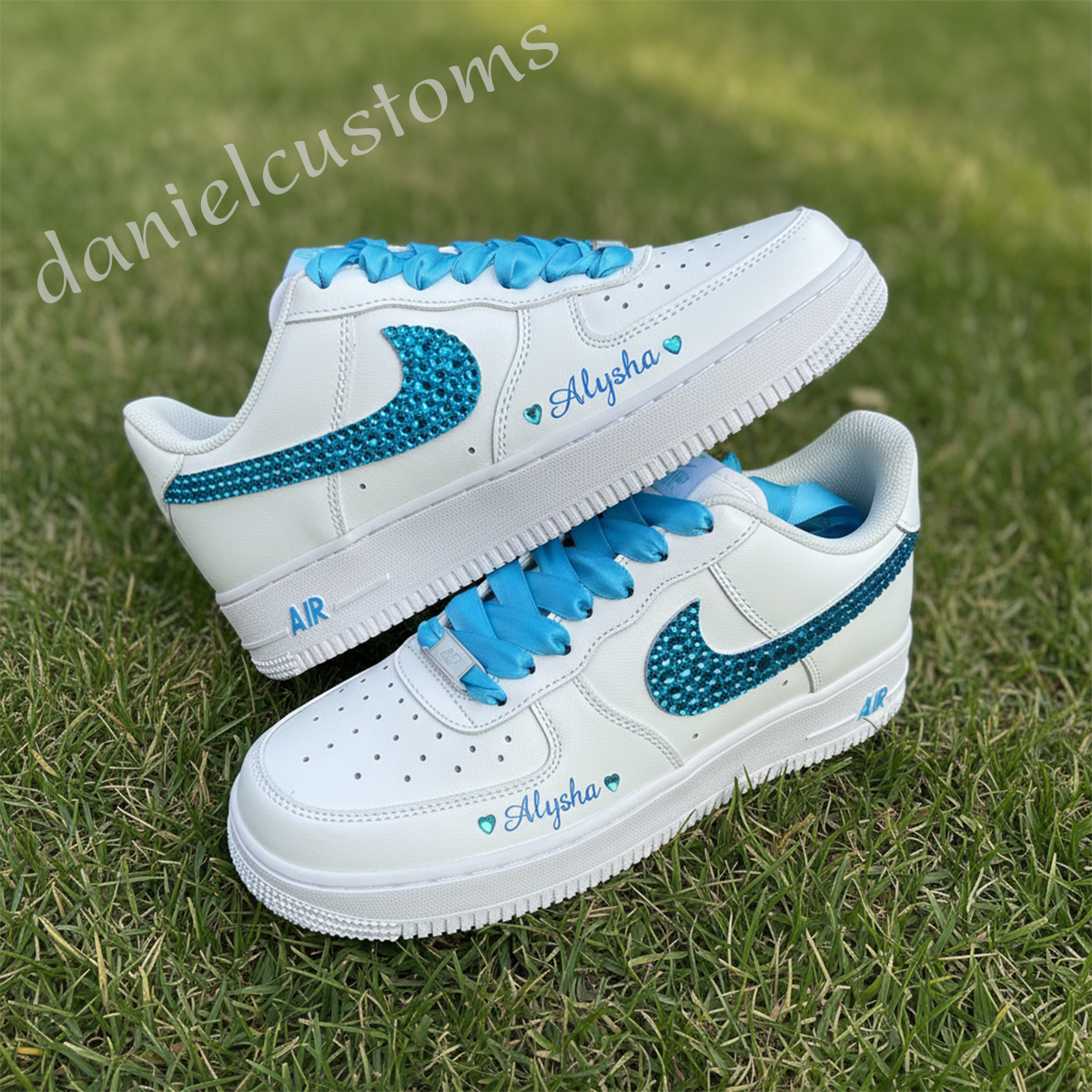 Blue Rhinestone AF1 Sneakers, Custom Air Force 1 Personalized Name, Bling Shoes, Unique Wedding Gift - Image 3