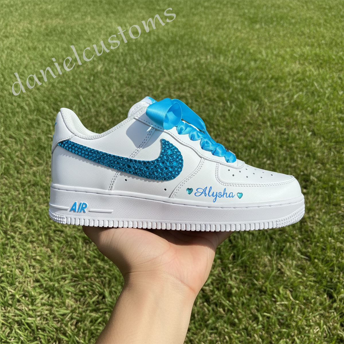 Blue Rhinestone AF1 Sneakers, Custom Air Force 1 Personalized Name, Bling Shoes, Unique Wedding Gift - Image 2