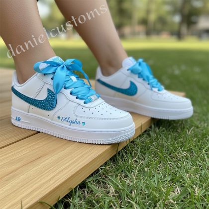 Blue Rhinestone AF1 Sneakers