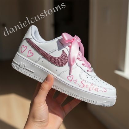 Custom Air Force 1 Pink Rhinestone Swoosh